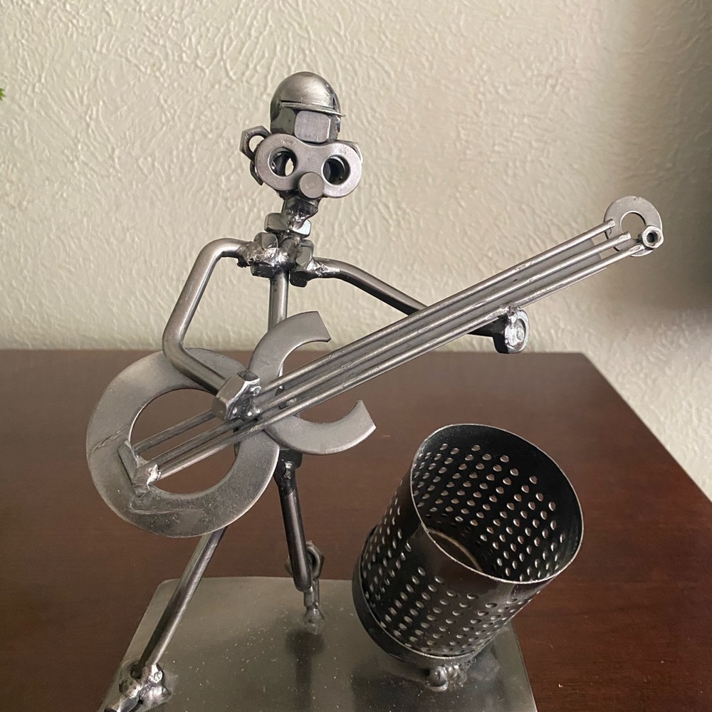 Handcrafted, Nuts and bolts Guitar Player that Serves as a Pencil/Pen Holder